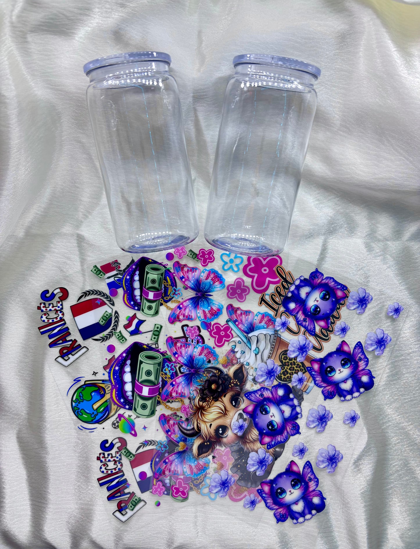 Lot Créatif 2 Gobelets Acrylique 16oz + 5 Stickers UV DTF